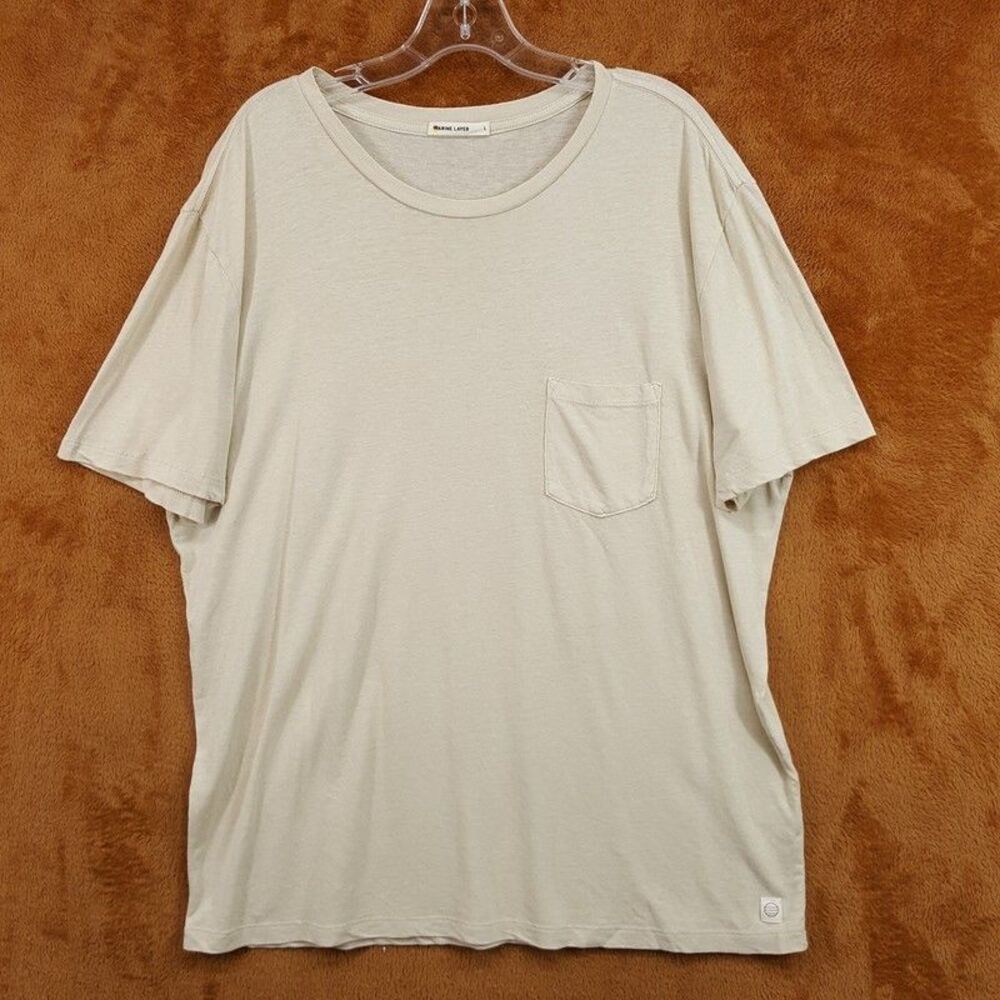 MARINE LAYER Shirt Mens Large Tan Pullover Slub Pocket Tee Hemp Blend